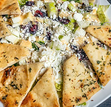 Cranberry feta salad with garlic pita wedges